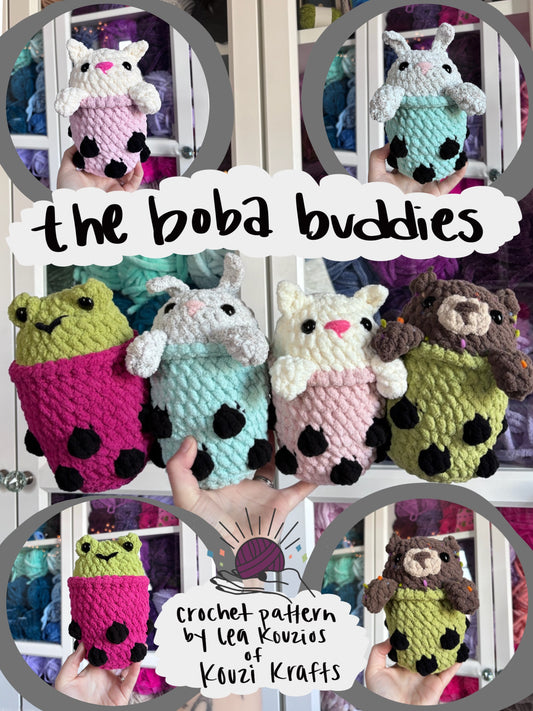 The Boba + Bucket Buddies 8-IN-1 Crochet Pattern DIGITAL DOWNLOAD