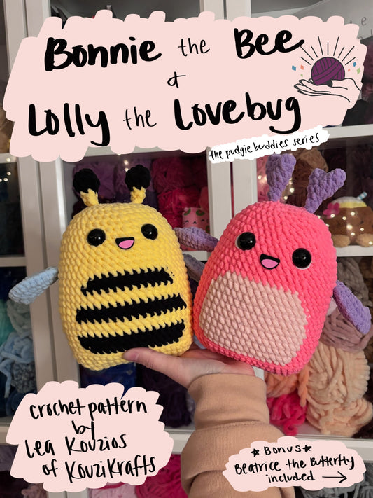 Bonnie the Bee & Lolly the Love Bug Crochet Pattern + BONUS Beatrice the Butterfly DIGITAL DOWNLOAD